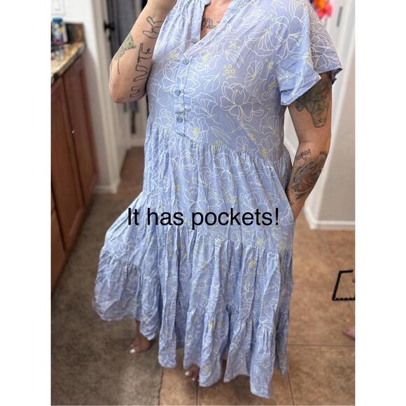 Sweet Salt Women’s Lt Blue Floral Tiered Flutter Sleeve Modest Maxi Dress Large - Picture 2 of 9